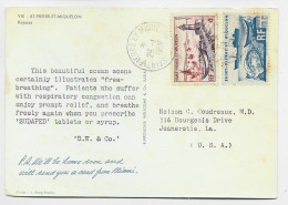 SAINT PIERRE ET MIQUELON 4FR+6FR CARTE PUB BW CO DOCTEUR KAYAK ST PIERRE ET MIQUELON 29.1.1959 POUR USA PEU COMMUN - Cartas & Documentos