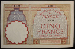 Maroc - 5 Francs - 1922 - PICK 23 Aa - SPL	/ NEUF - Marruecos