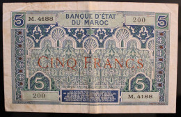 Maroc - 5 Francs - 1924 - PICK 9a.5 - TB+ - Maroc