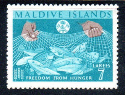 MALDIVES ISLANDS ISOLE MALDIVE BRITISH PROTECTORATED 1963 FAO FREEDOM FROM HUNGER 7L MLH - Maldives (...-1965)