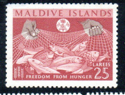 MALDIVES ISLANDS ISOLE MALDIVE BRITISH PROTECTORATED 1963 FAO FREEDOM FROM HUNGER 25L MLH - Malediven (...-1965)