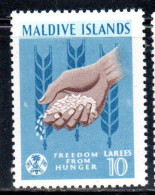 MALDIVES ISLANDS ISOLE MALDIVE BRITISH PROTECTORATED 1963 FAO FREEDOM FROM HUNGER 10L  MNH - Malediven (...-1965)