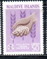 MALDIVES ISLANDS ISOLE MALDIVE BRITISH PROTECTORATED 1963 FAO FREEDOM FROM HUNGER 50L  MNH - Maldiven (...-1965)