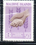 MALDIVES ISLANDS ISOLE MALDIVE BRITISH PROTECTORATED 1963 FAO FREEDOM FROM HUNGER 50L MLH - Maldives (...-1965)