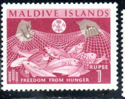 MALDIVES ISLANDS ISOLE MALDIVE BRITISH PROTECTORATED 1963 FAO FREEDOM FROM HUNGER 1r  MNH - Malediven (...-1965)