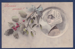 CPA 1 Euro Bonne Année Femme Woman Illustrateur Circulé Prix De Départ 1 Euro - 1900-1949