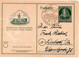 61670 - Berlin - 1951 - 10Pfg Glocke GASoKte "Luftbrueckendenkmal" SoStpl BERLIN - ... -> DDR, Etw Verfaerbt - Brieven En Documenten