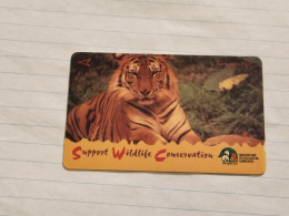 Delcampe - SINGAPORE-(94SIGA-0/a)-Sumatran Tiger-(225)($10)(94SIGA-030410)(tirage-600.000)(1/97)-used Card+1card Prepiad Free - Singapur