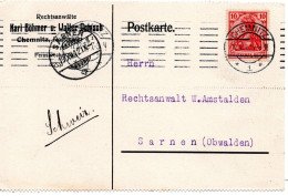 61681 - Deutsches Reich - 1912 - 10Pfg Germania EF A Kte CHEMNITZ -> SARNEN (Schweiz) - Cartas & Documentos