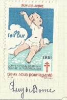 Timbre   France- - Croix Rouge  - Erinnophilie  - ComIte National De Defense  La Tuberculose - 1931- Puy De Dome 63 - Antituberculeux