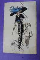 Art Deco Girl  Illustrateur Artist "PLUM " 1910 Chapeau  Dog - Autres & Non Classés