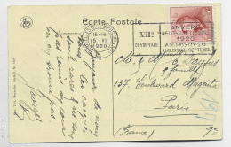 BELGIQUE 10C ALBERT SEUL SOLO CARD MECANIQUE VIIE OLYMPIADE ANVERS BRUXELLES 15.VIII.1920 - Verano 1920: Amberes (Anvers)
