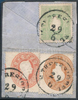 ~1861 1858 3kr Zöld és 1861 5kr és 10kr Vegyes Bérmentesítés Kivágáson "M. THERESIOPEL" - Otros & Sin Clasificación