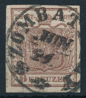 O 1850 6kr HP I Vörösbarna, Lemezhibás Bélyeg "SZOMBAT(HEL)Y" - Autres & Non Classés