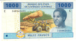 C.A.S. CHAD LETTER C  P607Ca 1000 Francs 2002 SIGNATURE 5 = FIRST SIGNATURE   VF  NO P.h. - Central African States