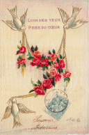 FANTAISIE - Loin Des Yeux, Près Du Cœur - Colombes - Fleurs - Carte Postale Ancienne - Sonstige & Ohne Zuordnung