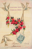 FANTAISIE - Loin Des Yeux, Près Du Cœur - Colombes - Fleurs - Carte Postale Ancienne - Altri & Non Classificati