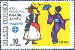 170810 MNH BRASIL 1968 VUELO INAGURAL BRASIL-JAPON POR LA COMPAÑIA VARIG - Unused Stamps