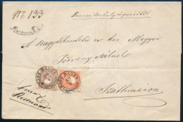 1858 5kr + 10kr Ajánlott Levélen (hátoldalon Egy 10kr Bélyeg Sarka) / On Registered Cover (10kr Stamp Piece On The Backs - Otros & Sin Clasificación