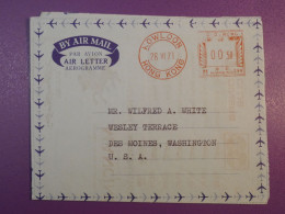 DG6 HONG KONG    BELLE LETTRE AEROGRAMME .AIR LETTER  ENV. 1971 DES MOINES USA +  AFF. INTERESSANT+ + - Brieven En Documenten