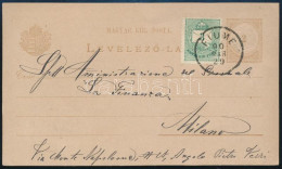 1890 2kr Díjjegyes Levelezőlap 3kr Díjkiegészítéssel Milánóba - Other & Unclassified