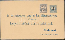 1900 Használatlan Felülnyomott Díjjegyes Rendőrségi Bejelentő Lap összefüggő Igazoló Szelvénnyel, Mindkettőre Turul 1f F - Other & Unclassified