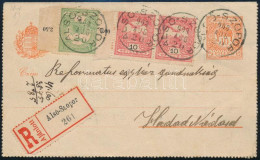 1908 Ajánlott Zárt Díjjegyes Levelezőlap 3 Bélyeges Kiegészítéssel "ALSÓ-SZOPOR" / Registered PS-cover Card With Additio - Autres & Non Classés