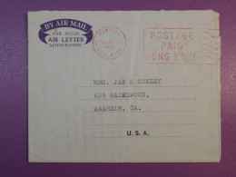 DG6 HONG KONG    BELLE LETTRE AEROGRAMME .AIR LETTER  1970 ANAHEIM USA +  AFF. INTERESSANT+ + - Lettres & Documents