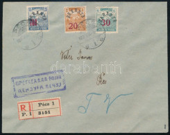 1920 Pécs Helyi Ajánlott Levél 3 Db Baranya II. Bélyeggel, Cenzúrázva / Local Registered Censored Cover. Signed: Bodor - Other & Unclassified