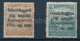 (*), * Nyugat-Magyarország I. 1921 Arató 2f, 6f Bodor Vizsgálójellel - Andere & Zonder Classificatie