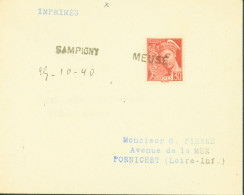 Guerre 40 Oblitération De Fortune Débâcle 1940 Cachet Sampigny Meuse 25 10 40 YT Mercure N°412 Arrivée Pornichet - Oorlog 1939-45