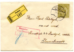 LIECHSTENSTEIN - AUTRICHE 40 HELLER SUR LETTRE RECOMMANDEE DE VADUZ POUR INNSBRUCK, 1918 - Storia Postale