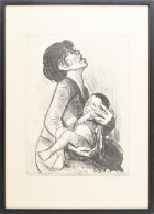 Ék Sándor (1902-1975): Anya Gyermekével. Kőnyomat (lithográfia). Jelzett, Papírméret: 39,5x29 Cm Üvegezett Keretben - Altri & Non Classificati