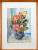 Hubay Miklós (1922 - ): Virágcsendélet. Akvarell, Papír. Üvegezett Keretben. Jelzett. 47x33cm - Otros & Sin Clasificación