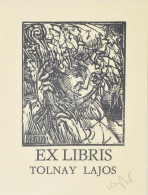 König (Kőnig) Róbert (1951-2014): Ex Libris Tolnay Lajos. Fametszet, Papír, Jelzett, Kartonra Kasírozva, 11,5x7 Cm - Sonstige & Ohne Zuordnung