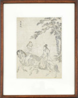 Yoshimura Shuzan Japán Művész 1750 Körüli Könyv Illusztráció. Lovasok. Fametszet, Papír. Üvegezett Fakeretben. 20,5×15 C - Gravures