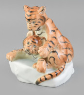 Herendi Tigriskölykök, Kézzel Festett Porcelán, Jelzett, Minimális Kopásokkal, M: 17 Cm - Other & Unclassified