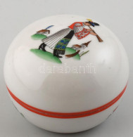 Herendi Népi Mintás Porcelán Dobozka, Kézzel Festett, Jelzett, D: 7,5 Cm - Otros & Sin Clasificación