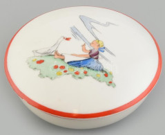 Drasche, Kézzel Festett Festett Porcelán Bonbonnier, Kopott, Jelzett, D: 11cm - Other & Unclassified