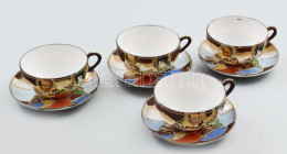 Japán Porcelán 4 Csésze Alátéttel. Jelzett, Kopással, D: 9,5 Cm - Sonstige & Ohne Zuordnung