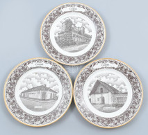 3 Db Decobex Jelszett Dísztányér, Csopak Látványosságaival Díszítve, Matricás Porcelán, Kopásnyomokkal, D: 20 Cm - Andere & Zonder Classificatie