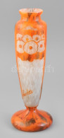 Verrerie Schneider Art Deco Váza. Többrétegű, Savmaratott, Narancs Színű öntött üveg Váza Art Deco Motívumokkal Francia, - Verre & Cristal