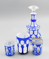 Cseh, XIX. Sz. Második Fele, Haida Kék Italos üveg és 3 Darab Pohár, Sérülésekkel, Jelzés Nélkül, M: 8-24 Cm - Glas & Kristall