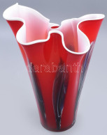 Murano "Fazzoletto" Kétrétegű üvegváza, Cca 1950/60, Jelzés Nélkül, Minimális Kopással, M: 34 Cm - Verre & Cristal