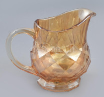 Antik Art Deco Formavilágú Irizáló üvegkancsó, Jelzés Nélkül, Kis Kopással, M: 16 Cm - Glas & Kristal