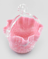 Rózsaszín üveg Kosár. Kézzel Készített Hutaüveg. Hibátlan M: 16 Cm - Glas & Kristall