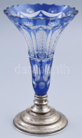 Kristály Váza, Ezüst (Ag) Talapzatban, Jelzett, Kis Kopással, M: 19,5 Cm - Verre & Cristal