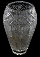 Ólomkristály Váza, Jelzés Nélkül, Gazdagon Csiszolt Mintával, Kis Kopással, M: 25,5 Cm - Glas & Kristal