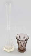 2 Db üveg Váza, Színezett és áttetsző Préselt üvegek, Jelzés Nélkül, Pattogzással, M: 10-29 Cm - Glas & Kristall