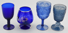 4 Db Kék Kehely, 3d B üveg + 1 Műanyag, Jelzés Nélkül, Kis Kopással, M: 13,5-18 Cm - Vidrio & Cristal
